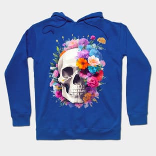 Yet Another Skull With Flowers - Watercolor - AI Art Hoodie